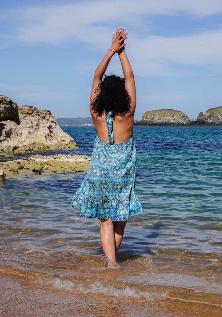 House of Hofu blue printed beachwear Choucho sundress