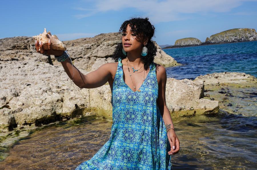 House of Hofu blue printed beachwear Choucho Sundress