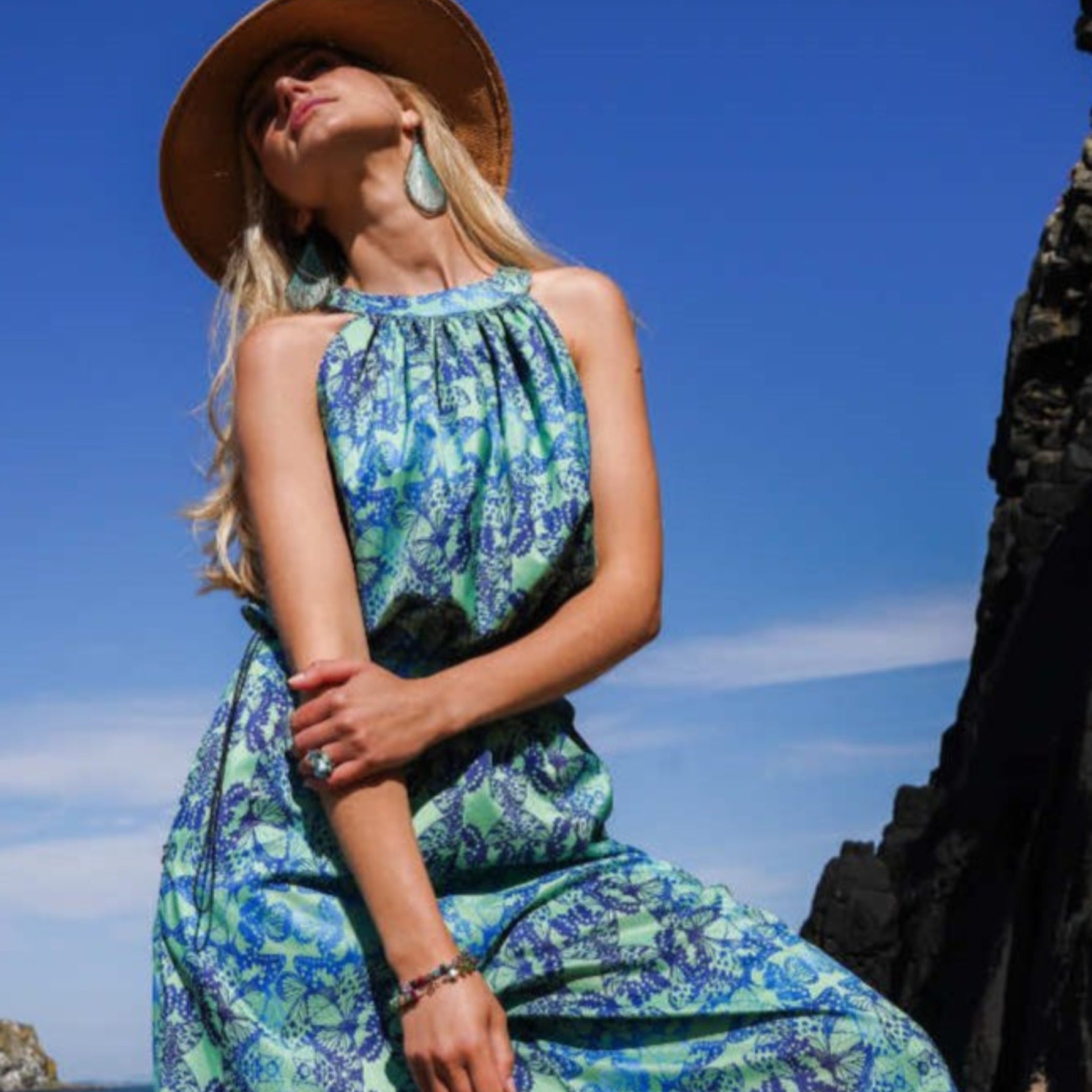 House of Hofu Choucho blue printed beachwear jumpsuit