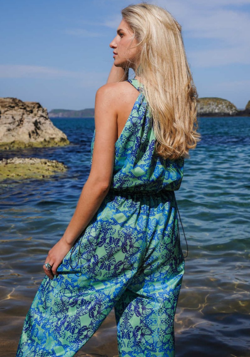 House of Hofu blue printed beachwear Choucho Jumpsuit