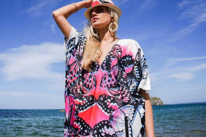 House of Hofu pink printed beachwear Choucho Kaftan