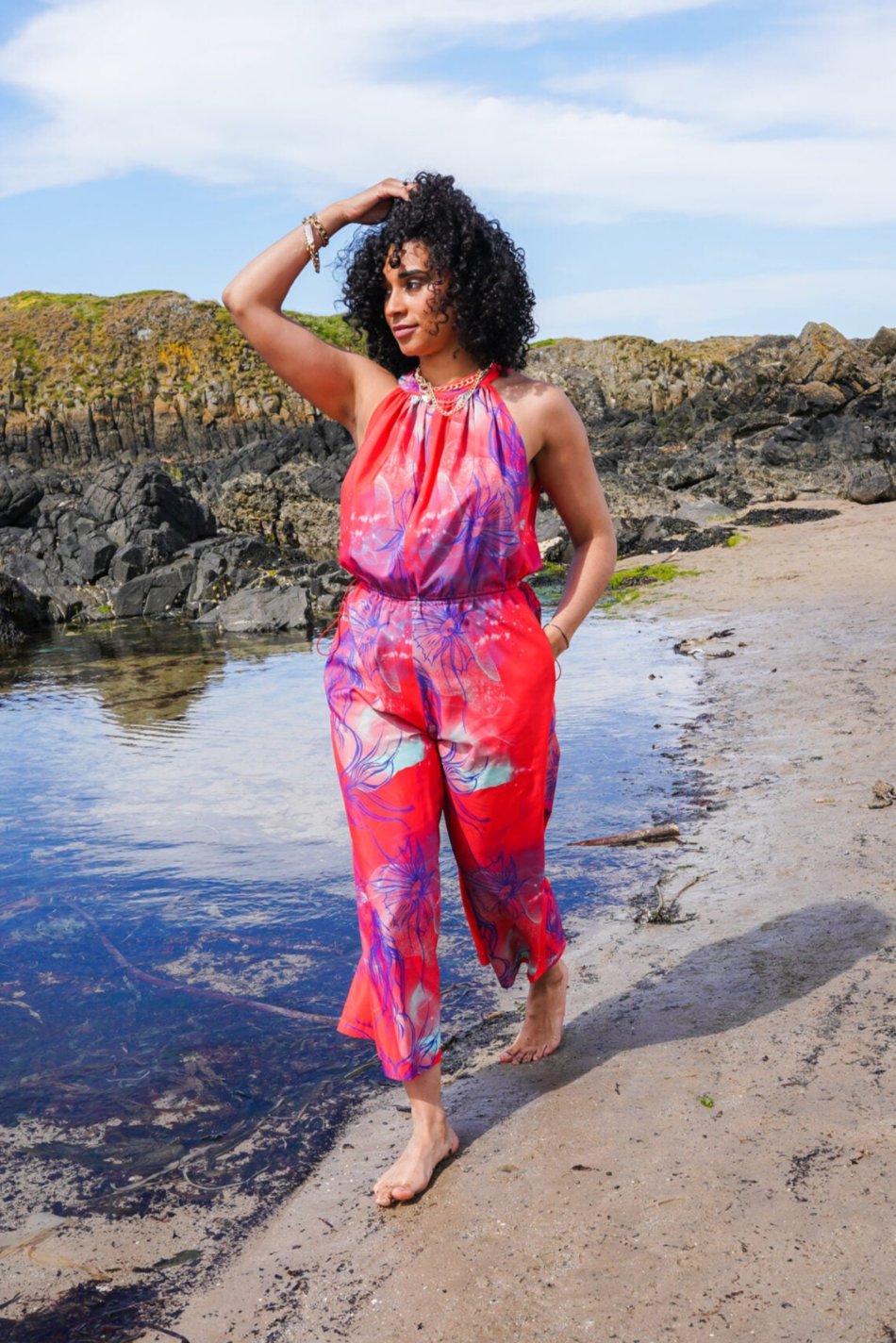 House of Hofu red printed beachwear Sakana Jumpsuit